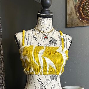 a new day Yellow and White Smocked Crop Top